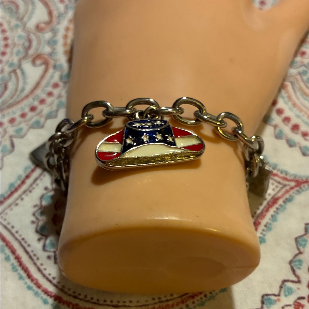 Silver Charm Bracelet with Red, White, and Blue Accents